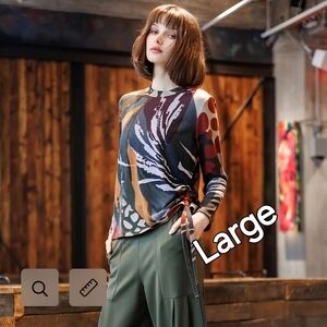 Clara Sunwoo Abstract Artistic Earth Tone Long Sleeve Tunic Size Large